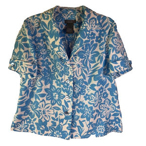 Koret Dress Jacket Women's Petite Size 14WP Blue Floral‎ Open Slit Back